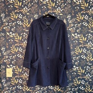 ModCloth Navy Blue Button-Front Trench Coat Jacket Peter Pan Collar Size 2X